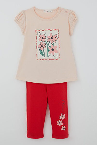 Breeze Girl's Capri Tights Set with Embossed Floral Print, Ages 2-6, Powder