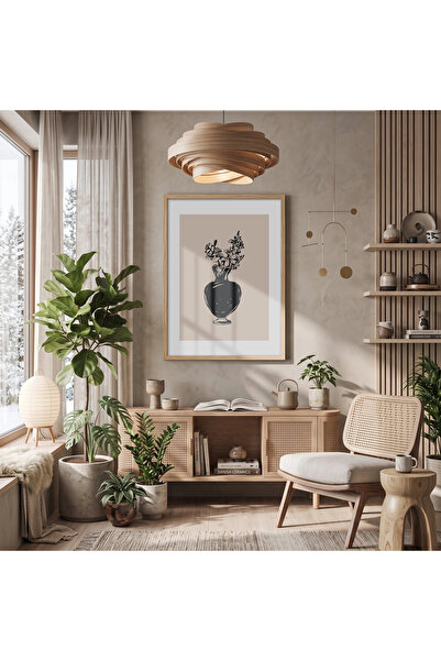 KOLAJTASARIM Vază minimalistă cu flori Tablou înrămat cu lemn natural Decor b...
