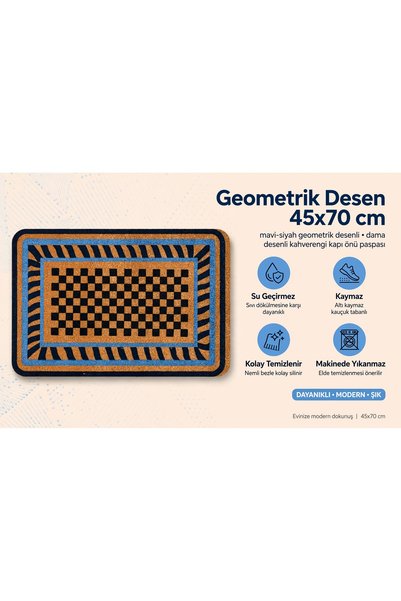 Evoris Coco Cc017A Geometric Patterned Thick Non-Slip Sole Moisture Absorbing Stylish Design Door Mat 45X75 cm