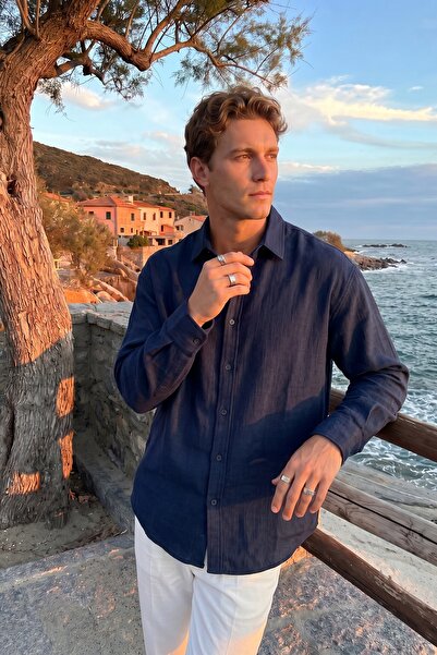 Livio Ferri Jora Premium %100 Pamuk Keten Regular Fit Erkek Gömlek