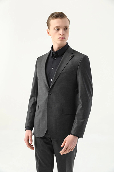 Damat Slim Fit Antrasit Düz Superfine Wool Takim Elbise