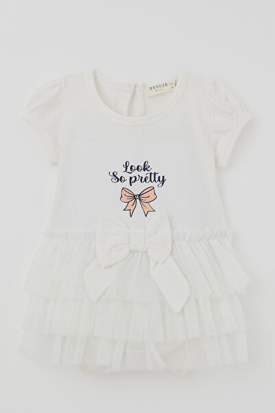 Breeze Baby Girl Short Sleeve Snap Fastener Bodysuit Dress with Tutu Skirt an...