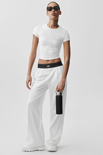 HepsitrentStore White Color Elastic Waist Comfortable Fit Basic Trousers