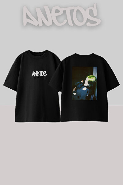 Anetos Μπλουζάκι Billie Eilish Kopek με στάμπα, unisex, oversize, μαύρο