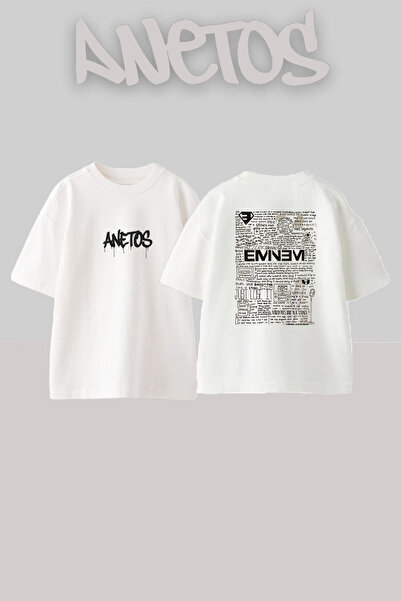 Anetos Λευκό μπλουζάκι με σχέδιο Eminem Lyrics, τυπωμένο Unisex Oversize