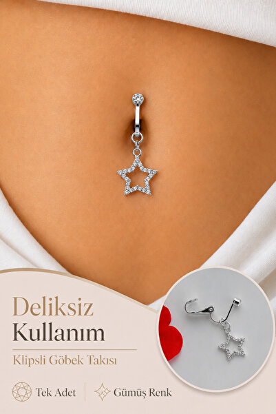 moonzy - minimalist & cozy Klipsli Yıldız Göbek Piercing Deliksiz Sıkıştırmal...