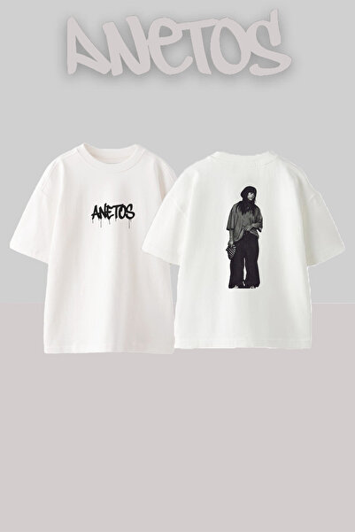 Anetos Billie Eilish_43 Λευκό μπλουζάκι με τυπωμένο σχέδιο Unisex Oversize