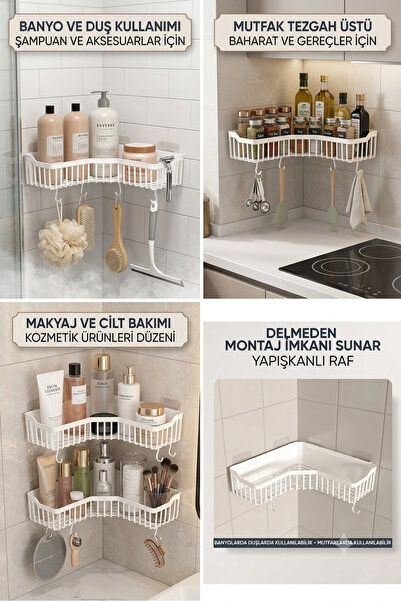 GenelTedarik Yapışkanlı Duş Banyo Mutfak Köşesi Sabunluğu şampuanlık duş jeli...