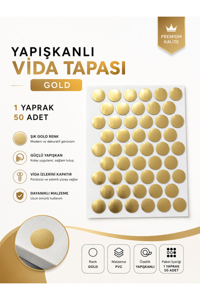 KarapolatYapı Yapışkanlı Yapıştırma Vida Tapası Tıpası GOLD Vida Kapatıcı Kap...