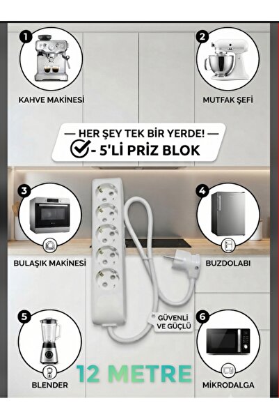 DC-ELEKTRO VİKOMULTİ-LET 5 LI (1-15 METRE ARASI) ÇOCUK KORUMALİ 3X2.5 % YÜZ T...