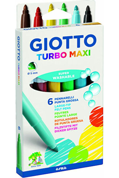Giotto Turbo Maxi Πλενόμενοι Μαρκαδόροι Σχεδίασης Πάχους 5mm Σετ 6 τεμαχίων Κ...