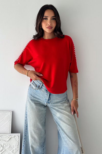 Noa&Noa Urban Glow Women's Oversize Basic Blouse with Stone Detail on the Sho...