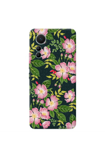 Other Xiaomi Mi 12 Lite Pink flowers green laves Transparent Silicone TPU Θήκη