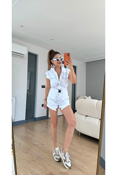 Yasmin Butik Tasarım Beyaz Denim Tulum