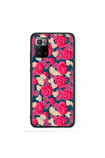 Other Xiaomi Poco X3 GT Red and pink Flowers Black Glossy Θήκη