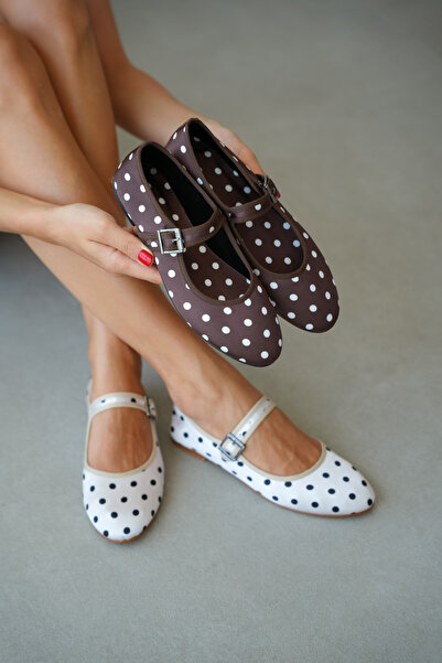 selin shoes Celeste Polka Dot Pattern Flat Sole Adjustable Buckle Detail Wome...