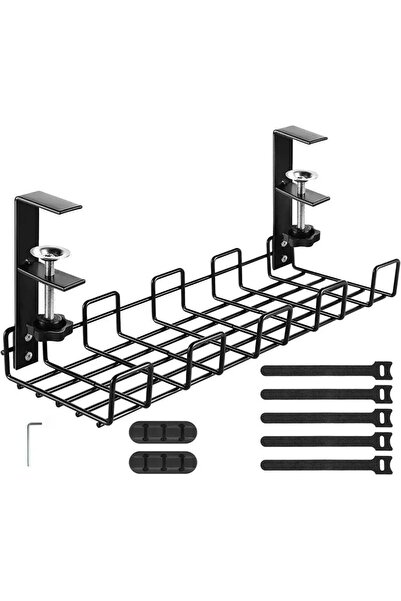 Arabest Under Desk Cable Management Tray,Drill-Free,Steel,Black,38x13 cm,Orga...