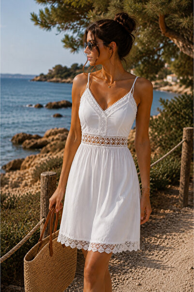get crazy collection V Guipure Collar Strap Dress