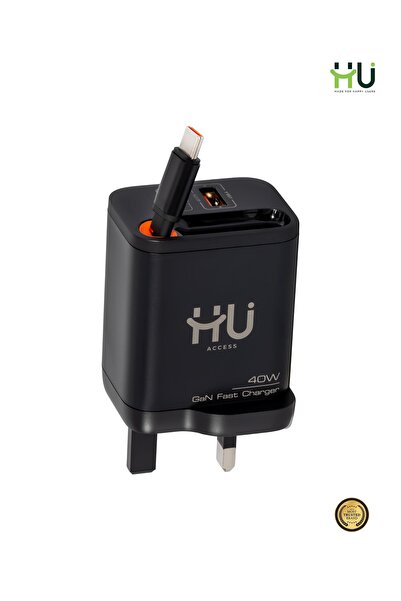 HU HAPPY USER 40W GaN Fast Charger UK Plug – 3-Port Wall Charger with Built-i...