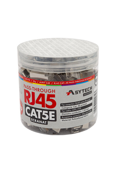 ASYTECH Networking Conector RJ-45 FTP Cat.5e EZ Pass-through, ecranat, 50µ (1...