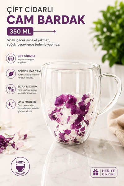 Evsun Home Collection Çift Cidarlı Bardak 350Ml