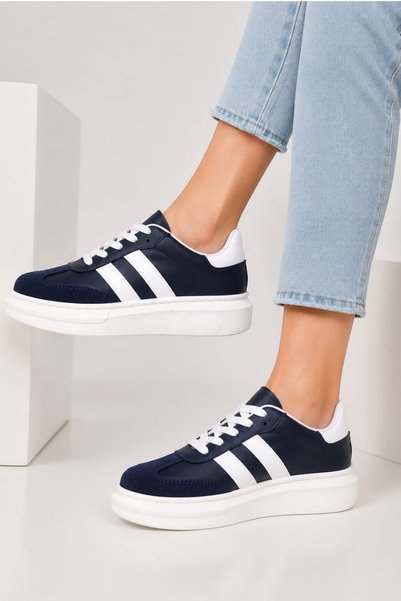 Erceka Striped Patterned Women's Sneaker Sports Shoes Suitable for Daily Use Navy Blue