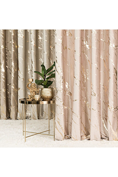 MARMA Draperie gata confecționată cu inele - 140x250cm - bej deschis cu impri...