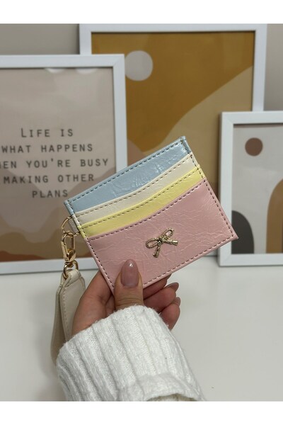 Paul Brand Mina Powder Pastel Colored Bow Detailed Minimalist Women's Card Ho...