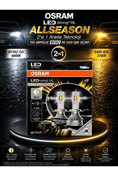 Osram H7 LEDriving Allseason Çift Renk (Sarı/Beyaz) LED Far Ampulü Canbus 12V...