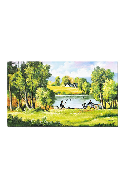 artnova Tablou pictat manual living, La pescuit, fir intins, 100x60cm pictura...