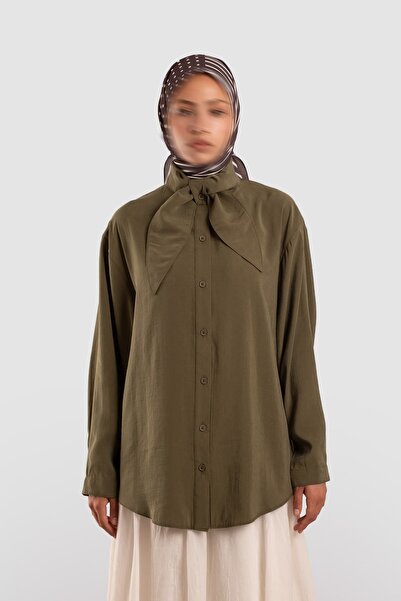 Emare Scarf Collar Modal Shirt Khaki
