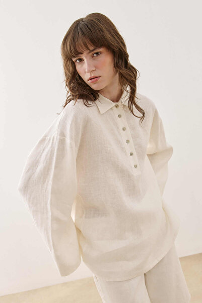 Fahhar Patched Linen Shirt White