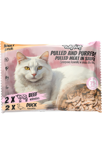 OEM Hrană umedă pisici, TufTuf, 4x100g, Fâșii de Vită și Rață, Pisici Adulte,...