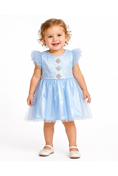 Generic Baby Girl Lace Tulle Party Dress, Baby Blue, Size 2Y | Flutter Sleeve...