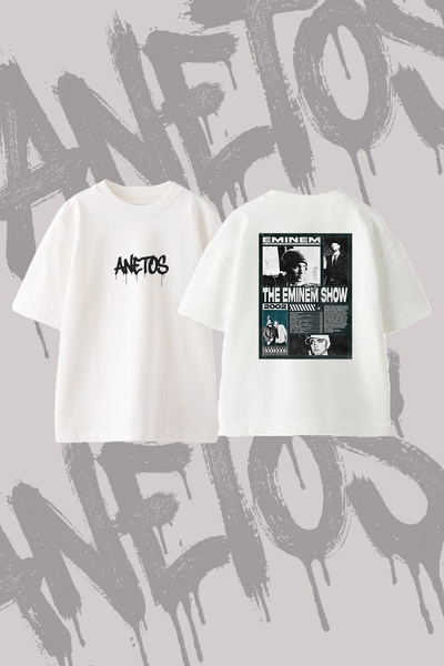Anetos Eminem_12 Design Printed Oversize Crew Neck T-Shirt White