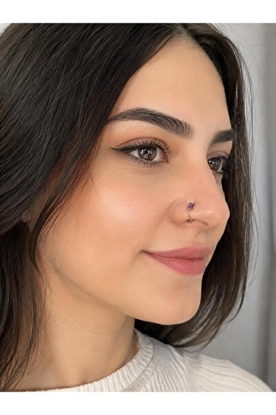 Hd Marketim 925 Ayar Gümüş Minimal Burun Hızması Piercing Zirkon Taşlı Unisex...