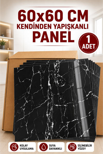 UKAB DEKOR 60x60 Cm Mermer Desenli Kendinden Yapışkanlı Seramik Köpük Pvc Duv...