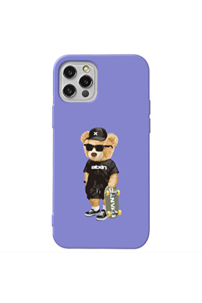 Other Apple iPhone 12 Pro Bear with glasses Purple Colored Silicone TPU Θήκη