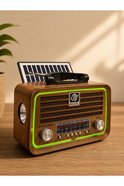 BLOMSTER Everton RT-717 Güneş Enerjili Bluetooth Nostaljik Radyo LED Işıklı U...