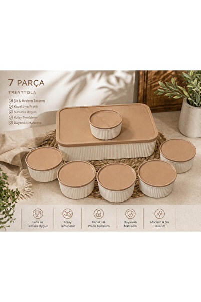 ulus grup 7-Piece Roman Striped Rectangular Storage Beige Microwave and Freez...