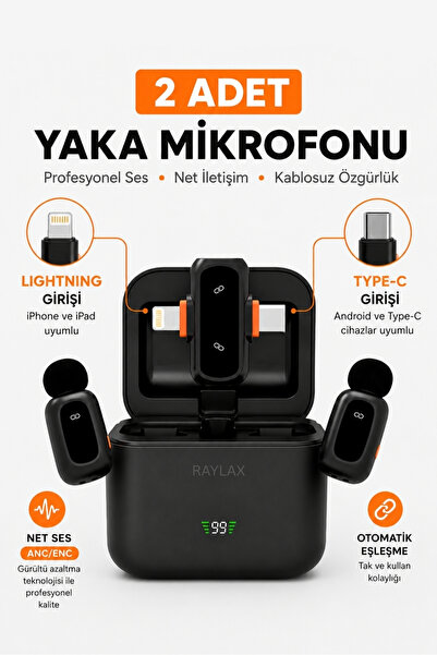RAYLAX 2'li Kablosuz Yaka Mikrofonu Lightning & Type-C iPhone Android Uyumlu ...