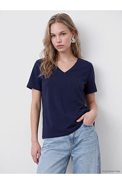 LC Waikiki Navy Blue V-Neck Women's T-Shirt