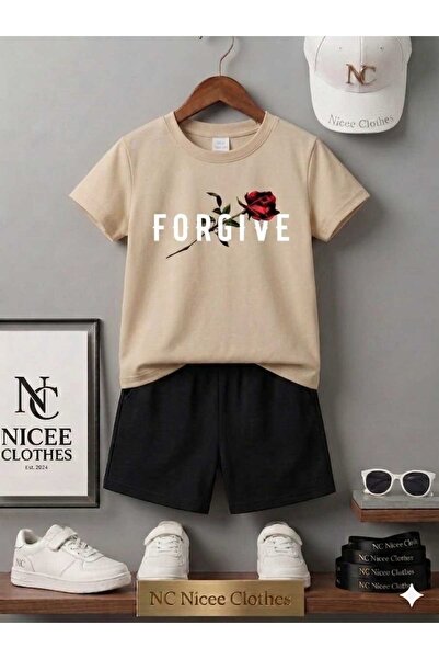 NC Nicee Clothes Summer Children's T-Shirt Shorts Unisex (White Frgive Printed)