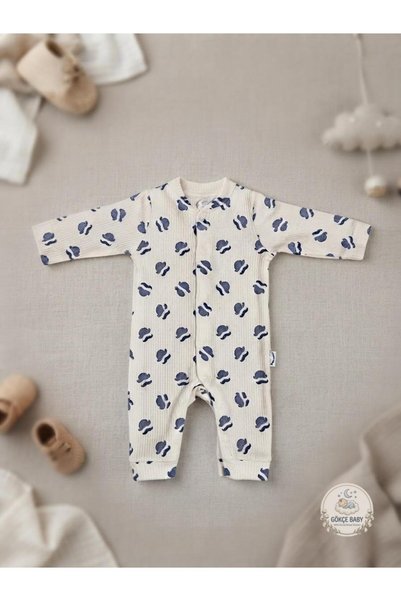 Gökçe Baby Baby Boy Hat Printed, Long Sleeve Jumpsuit with Front Snap Fasteners