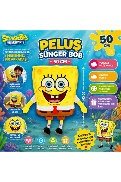 Hobikolik Peluş Sünger Bob 50 CM – Yumuşak Dolgulu Karakter Peluş Oyuncak