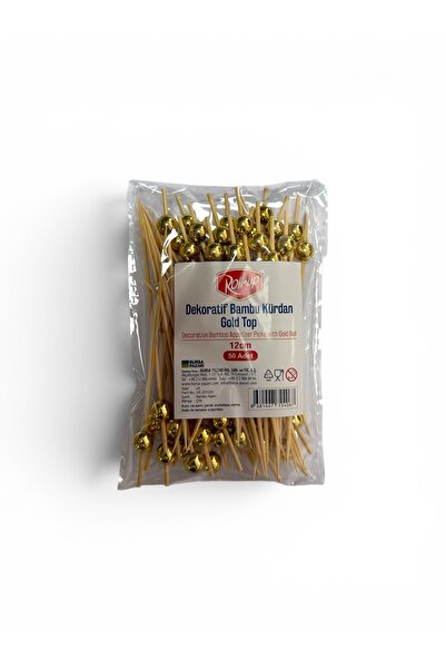 Roll-Up Dekoratif Bambu Kürdan Gold Top 50 Adet - 12 cm Kokteyl Ve Parti Kürdanı