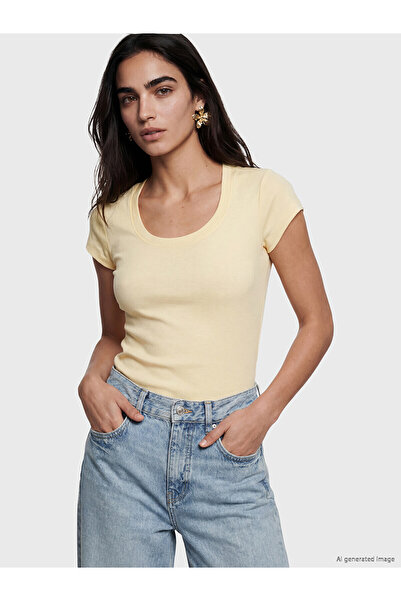 LC Waikiki Two Mt Shop Quality U-Neck 100% Cotton Women's T-Shirt