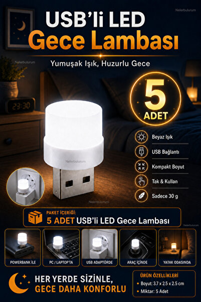 nelerbulurum 5’li USB LED Gece Lambası Koridor Çocuk Odası Çocuk Gece Lambası...