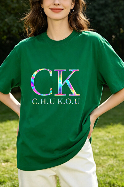 Fleck تي شيرت نسائي CK C H U K O U بطباعة قوس قزح بتصميم كاجوال كبير الحجم