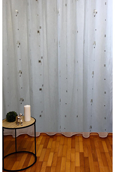 Liz Line Perdea brodata mecanic din seria Geometry, culoare ivoire/maro inchi...